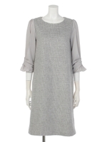 シャギーグレンチェックサックワンピース/グレー