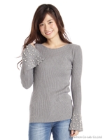 パール袖ニット/グレー