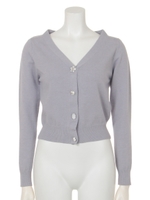 ビジュー釦Vカーディガン/ブルー
