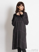 グレンチェックダブルジャカードハイネンックワンピース/ブラウン