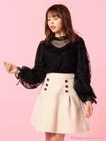 ハイネックボリュームスリーブブラウス/ブラック