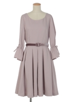 ベルスリーブギャザーリボンワンピース/ピンク