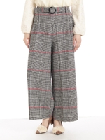 起毛チェックワイドパンツ/アカ