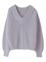 【ニット】モヘア混透かし柄Ｖネックニット/オフホワイト