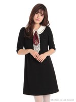 ネクタイ付Aラインワンピース/グリーン