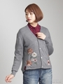 フラワー刺しゅう2/30ウォッシャブルウールニットカーディガン/杢グレー
