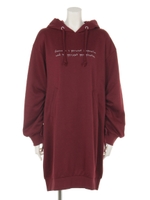 ドローストリングスリーブパーカワンピース/ボルドー