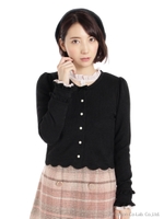 裾スカラップリブカットカーディガン/グレー