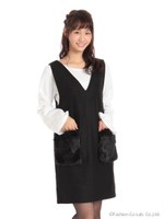 ファーポケットワンピース×トップスセット/ブラック