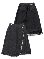 FRINGE DENIM SKIRT/ブラック