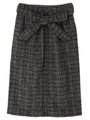 ・共ベルト付チェックミディタイトスカート/ブラック