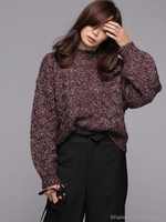 袖ボリュームモヘヤ混ラメニット/パープル