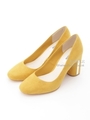 【REZOY】プレートヒールスクエアトゥスエードパンプス/マスタード
