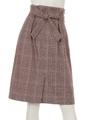 グレンチェックサッシュ付タイトスカート/ボルドー