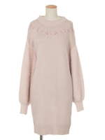 フェザースリーブニットワンピース/ピンク