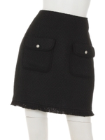 フリンジツイードスカート/ブラック