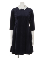 【se】襟付きベルベットワンピース/BLK