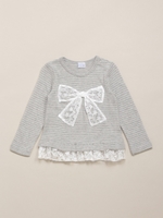 ガーゼボーダーリボンモチーフチュニック/杢グレー