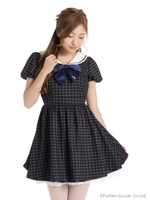 バルーンスリーブセーラーワンピース/グレー