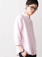 WEGO/スラブリネンバンドカラーシャツ