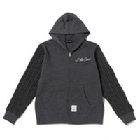 【50%OFF】袖ケーブルニット切り替え裏毛ジップパーカー