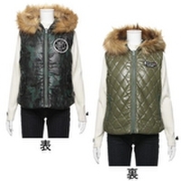 【50%OFF】迷彩柄×無地中わた入りリバーシブルベスト