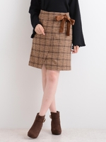 【WEB限定価格】巻き風チェックスカート/ブラウン柄