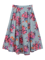 【スカート】マルチカラー花柄スカート/サックスブルー
