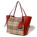 【新品】 トートバッグ カンター レザー パネル 26×27×14cm バーバリー y-001084 BURBERRY ベージュ×レッド レディース