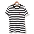 【新品】 ロゴ刺繍 クルーネック ボーダーTシャツ サイズXL XL バーバリー y-001379 BURBERRY ブラック メンズ