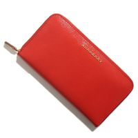 【新品】バーバリー ラウンドファスナーレザー長財布 赤色系 y-000066 メンズ レディース