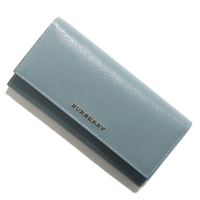 【新品】バーバリー ロゴプレート付きレザー長財布 水色系 y-000064 メンズ レディース