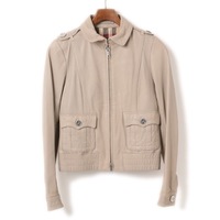ジップアップラムレザージャケット 38 バーバリーロンドン 72907 BURBERRY LONDON ベージュ レディース