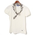 チェックリボン装飾半袖カットソー 38 バーバリーブルーレーベル 73975 BURBERRY BLUE LABEL ホワイト レディース