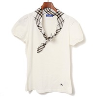 チェックリボン装飾半袖カットソー 38 バーバリーブルーレーベル 73975 BURBERRY BLUE LABEL ホワイト レディース