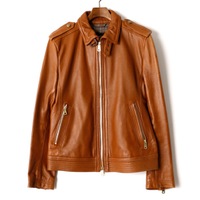 チンストラップ装飾ラムレザーシングルライダースジャケット M バーバリーブラックレーベル 65003 BURBERRY BLACK LABEL ブラウン メンズ