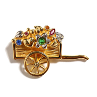 バーバリーズ ブローチ 37825 ゴールド系 レディース 荷車に積まれた花やハートがキュート