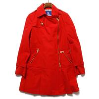 バイアスジップウエストベルトロングコート 38 バーバリーブルーレーベル 66207 BURBERRY BLUE LABEL レッド レディース
