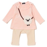 【50%OFF】ヒツジポシェットベロアTシャツ×柄編みパンツセット