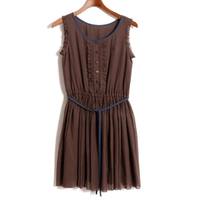 フリルデザインノースリーブワンピース 36 バーバリーブルーレーベル 68060 BURBERRY BLUE LABEL カーキ レディース