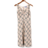 フロントリボン装飾ノースリーブチェックワンピース 38 バーバリーブルーレーベル 70737 BURBERRY BLUE LABEL ベージュ レディース