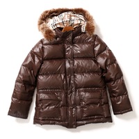 ブルーフォックスファー付裏地チェックダウンジャケット 150A バーバリーロンドン 65182 BURBERRY LONDON ブラウン ガールズ