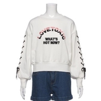 【51%OFF】袖レースアップロゴ入り裏毛トレーナー