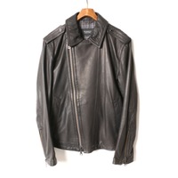 裏地チェック　ライダース　ラムレザージャケット L バーバリーブラックレーベル br01001427 BURBERRY BLACK LABEL ブラック メンズ