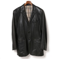 裏地チェックラムレザージャケット S バーバリーブラックレーベル 74330 BURBERRY BLACK LABEL ブラック メンズ