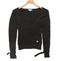 袖ベルト付装飾Ｖネックニットカットソー 38 バーバリーブルーレーベル 65205 BURBERRY BLUE LABEL ブラック レディース