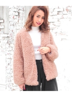 【CHILLE】ボリュームスリーブボアコート/ピンク(008)