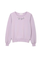 ◆大きいサイズ◆フワラー刺繍クルーネックニット/ラベンダー(080)