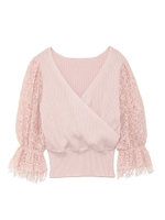 レーススリーブカシュクールトップス/PNK