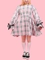 WC/袖リボンチェックワンピース